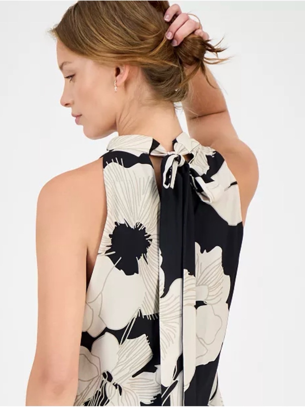 Sam Edelman Black & Cream Floral Halter Maxi Dress Size 0 NWT - Picture 2 of 10